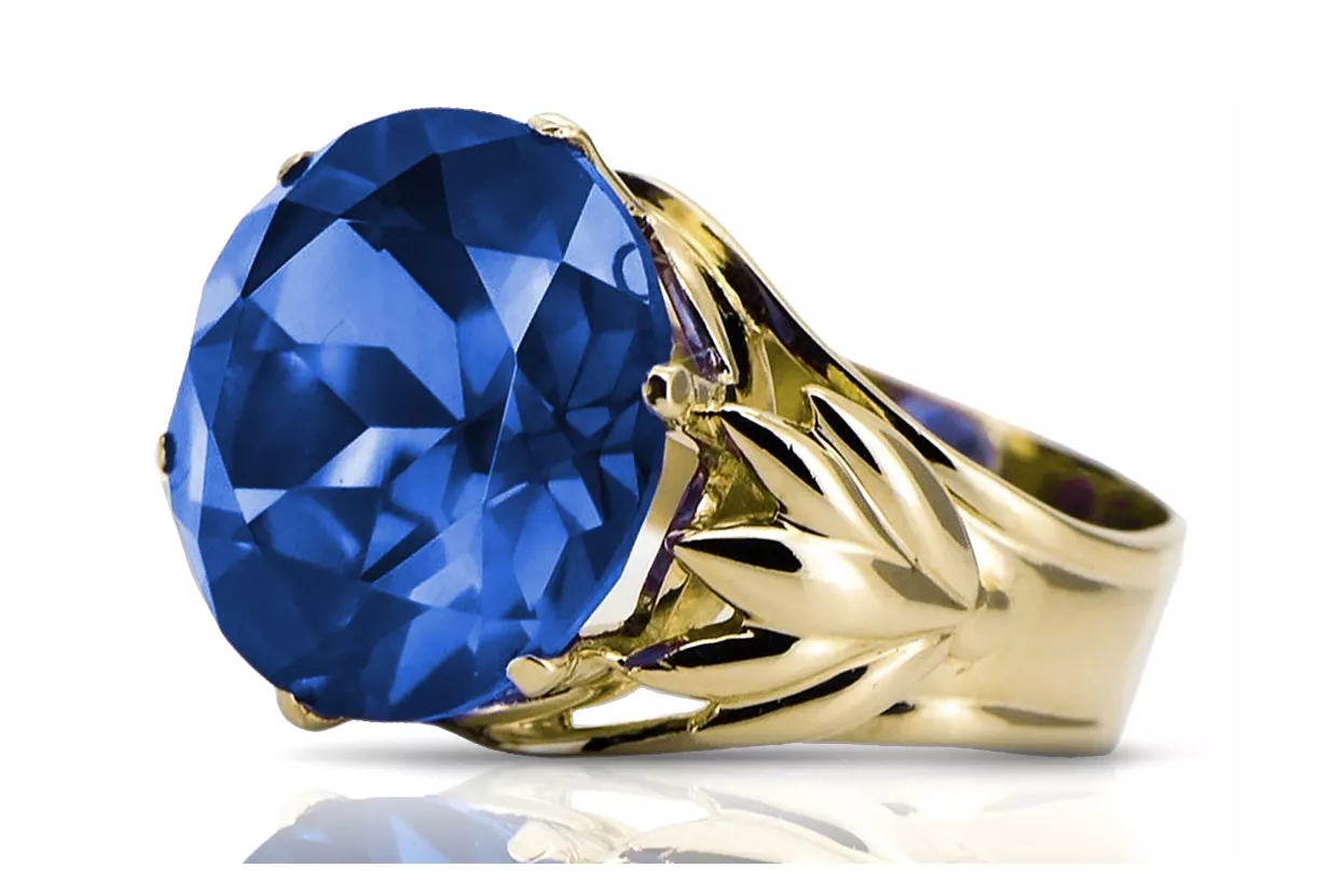 8K žluté zlato Sapphire Ring Vintage vrc029x-sp Art Deco